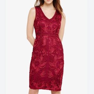 Elegant Le Chateau burgundy cocktail dress with Embroidered embellishments.